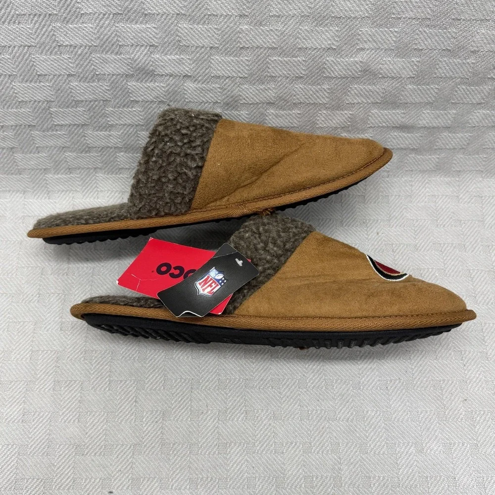 San Francisco 49ers Slippers Mens XL Brown NFL Football FOCO Faux Suede